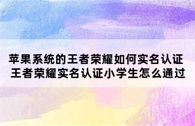 苹果系统的王者荣耀如何实名认证 王者荣耀实名认证小学生怎么通过